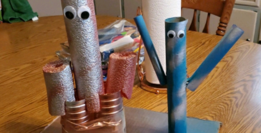 Utica Academy of Science elementary students upcycle their creativity and use their imagination when designing works of art for their Recycled Sculptures project. 