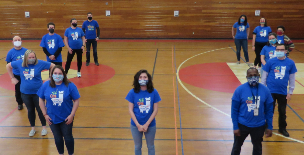 Utica Academy of Science middle school teachers wear matching llama t-shirts that read, “Test Day, No Probllama” to help spark excitement and enthusiasm amongst students taking the ELA State Test.