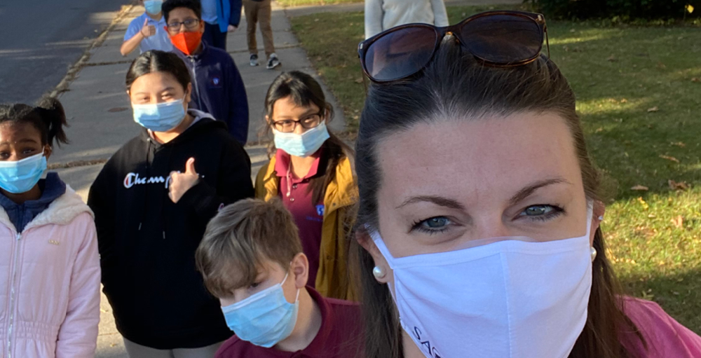 Utica Academy of Science middle school students from Ms. Fallone’s class enjoyed a nice walk outside during an unseasonably warm and sunny November day.