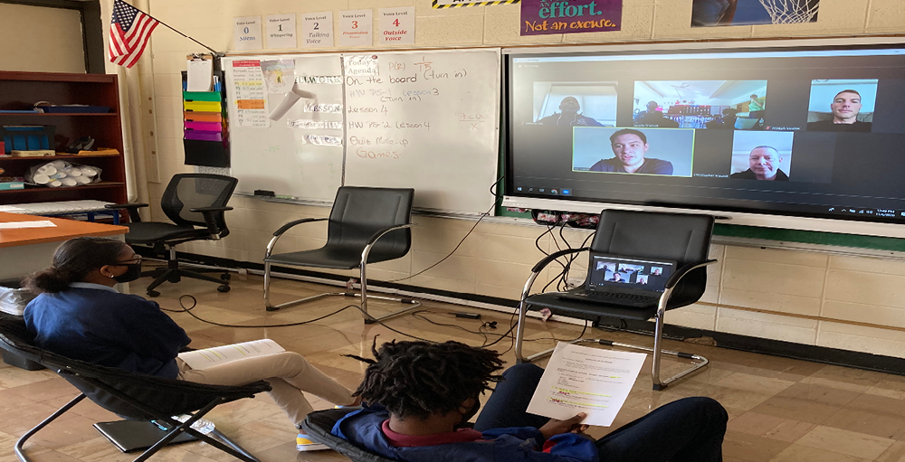 Utica Academy of Science middle school students Zoom with four local veterans to celebrate Veterans Day. Thank you, Veterans for your service!