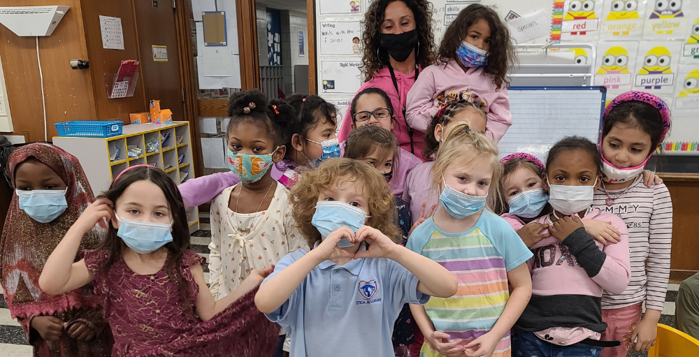 Utica Academy of Science elementary school students dress alike for their Spirit Day theme of Twin Day.