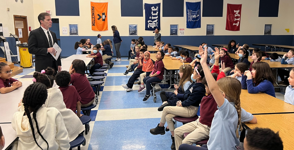 Utica Academy of Science elementary school first-grade students welcomed Supreme Court Judge David Murad as a guest speaker and guest reader.