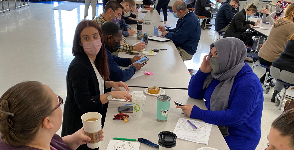 Utica Academy of Science junior senior high school students write letters to elderly citizens in the community. 